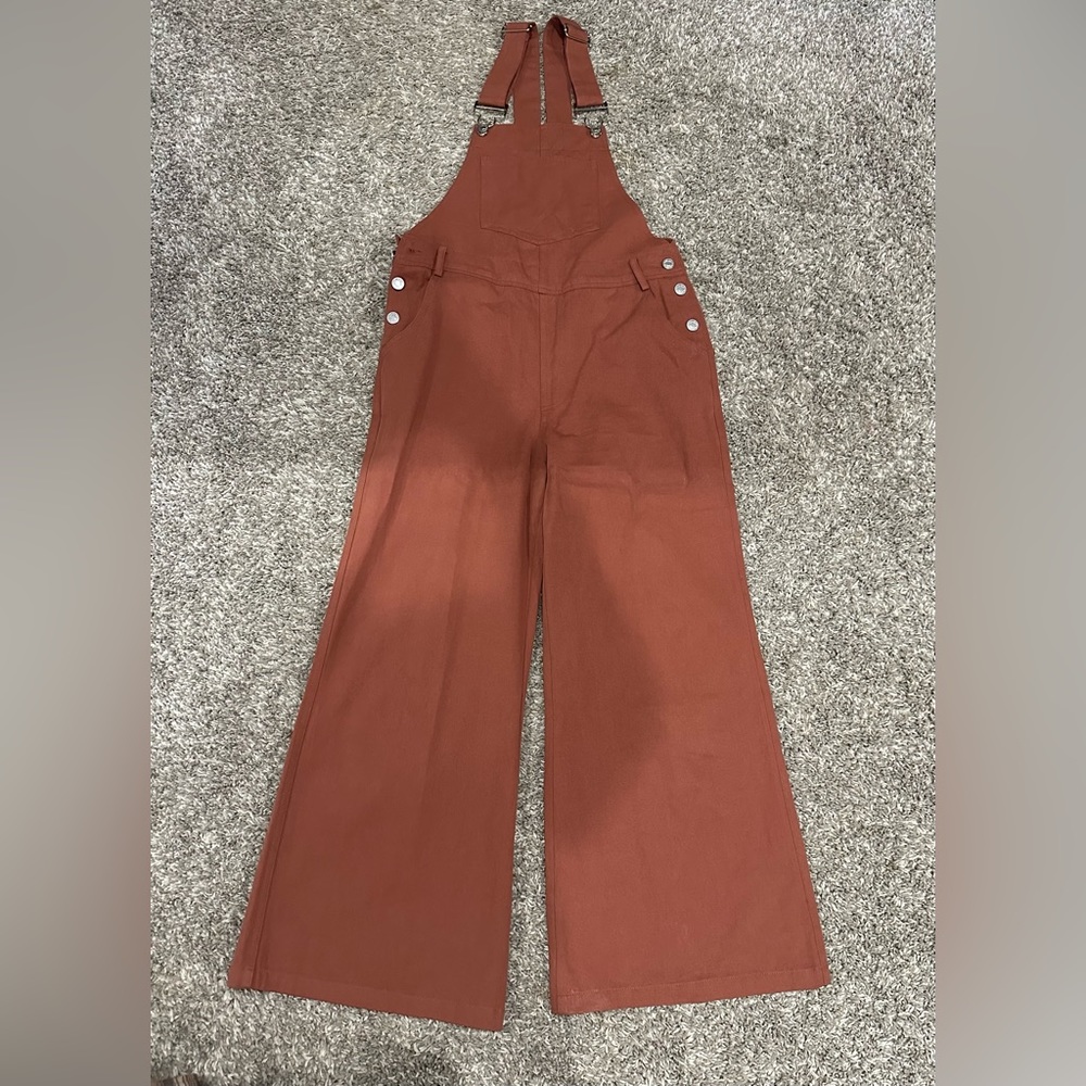 Pink Lily, rust colored, cropped, overalls, size medium